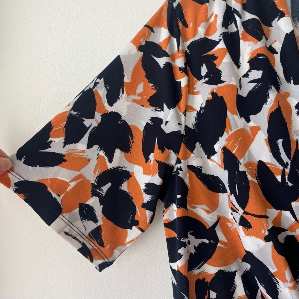 Banana Republic Wrap Front Dress Size Small, Navy Orange Abstract Print Stretch - Picture 6 of 12